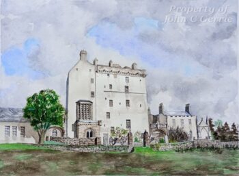Watercolour paainting of Delgatie Castle